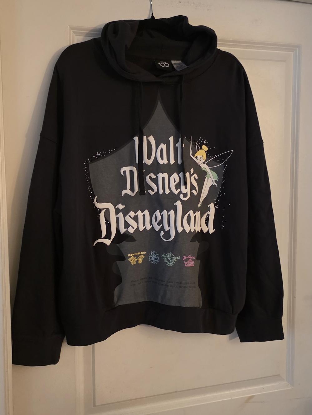Disney Black Crewneck with Tinker Bell and Disneyland Graphic